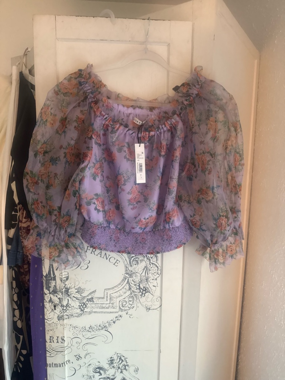 NWT Alice and Olivia Caprina Silk Off the Shoulder Crop Top